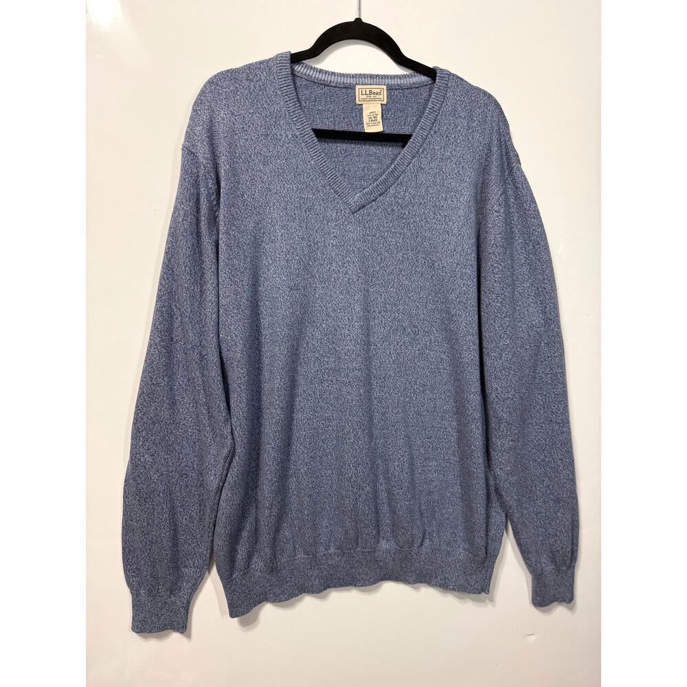 L.L Bean Sweater V Neck Long Sleeve Cotton Blue Relaxed Fit Men's Size XXL
